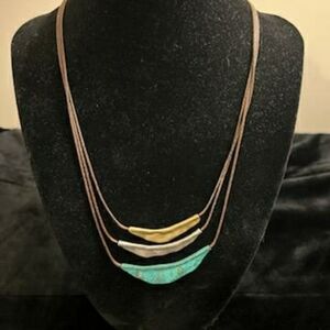 Elegant Multi-Layered Necklace with Gold and Turquoise Accents